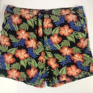 Caribbean Swimwear Black and Floral Men's Swim Trunks Shorts Large